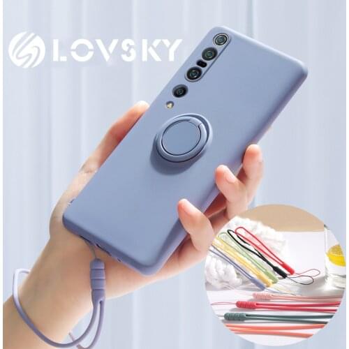 Liquid Silicone Ring Holder Phone Case For Xiaomi POCO X3 NFC Mi 11 Mi 10 T Lite Redmi Note 9 Pro K30 Pro Soft Strap Back Cover