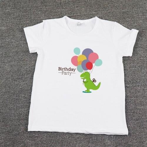 Children Tshirt Happy Birthday Party Letter Print Boys Girls T-shirt Rainbow Balloon Dinosaur Kids T shirts Summer Top Tee Shirt