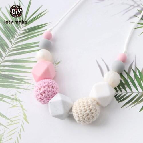 Lets Make Baby Fashion Teething Girl Necklace Pink Silicone Beads DIY Jewelry Handmade Teething Necklace Soother Baby Teether