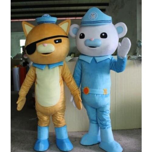 Hot Sale lively Octonauts Movie Captain Barnacles & kwazii Polar Bear Police Mascot Costumes Adult Size Free Shipping