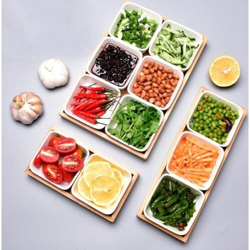 New Ceramic Bamboo Storage Tray Dry Fruit Dessert Dish Removable Multi Grid Plate Candy Dried Snack Dessert Tray Drop Shipping