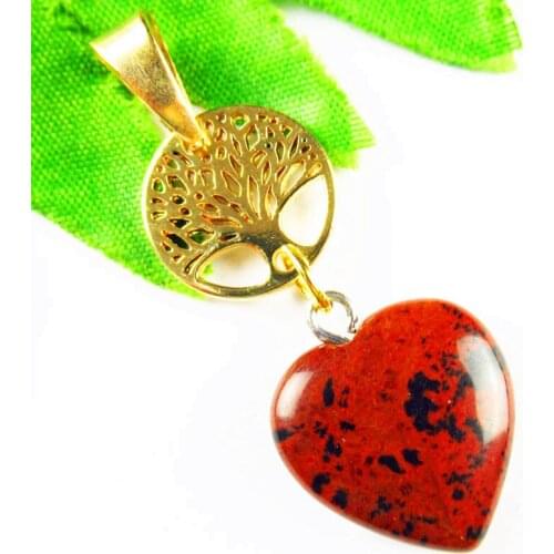 Mahogany Obsidian Heart Tibetan Gold Life-tree Pendant Bead 18x18x6mm/15x1mm Length:48mm