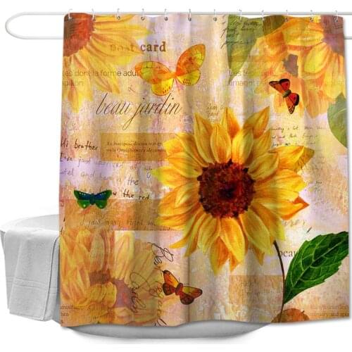 Colorful Star Yellow Sunflowers Design Shower Curtain Made of 100% Polyester Machine Washable