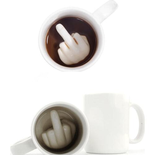 Creative White Middle Finger Style Novelty Mixing Coffee Milk Cup Funny Ceramic Mug Enough Capacity Water Cup