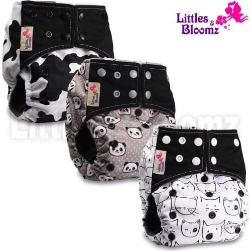 [Littles&Bloomz] 3pcs/set BAMBOO CHARCOAL Washable Real Cloth Pocket Nappy, 3 nappies/diapers and 0 insert in one set Free Ship