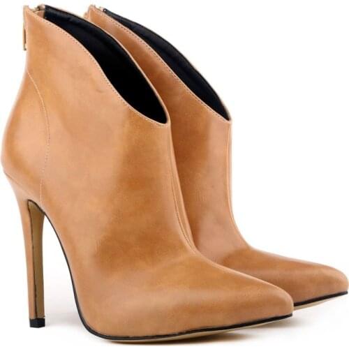 LOSLANDIFEN Newest Women Boots Sexy Pointed Toes Thin High Heel Winter Shoes Patent Leather Ankle Plus Size