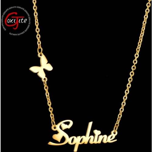 Goxijite Fashion Personalized Name Necklace With Butterfly Crown For Women Custom Letter Gold Choker Necklace Gift