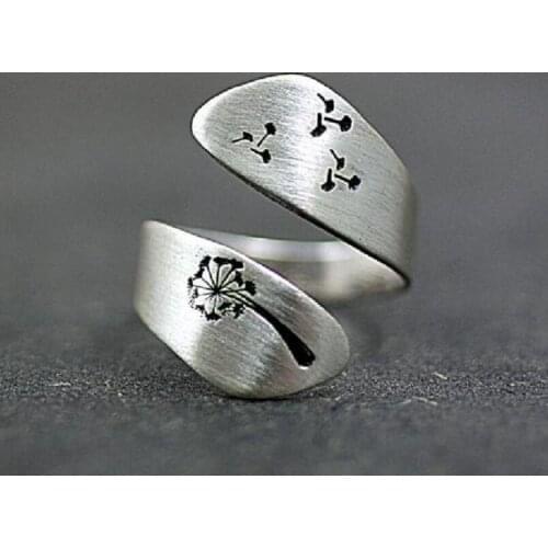 2020 ins Hot Fashion Female Silver Color open Hand-brushed Winding Ring Mountain Forest Dandelion Ring For Women lady best gifts