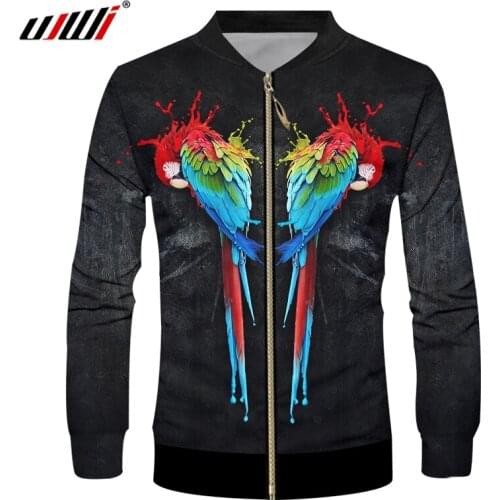 UJWI Man Jacket Long Sleeve Funny 3D Jacket Printed Parrot Black and red Streetwear Plus Size 6XL Clothes Man Autumn coat