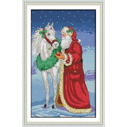 Christmas old man and the horse cross stitch kit x mas 14ct 11ct count print canvas stitches embroidery DIY handmade needlework