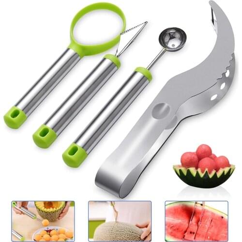4 Pcs Melon Baller Scoop, Watermelon Slicer Cutter Set, Fruit Carving Tools Knife, Stainless Steel Cutter Kit for Vegetable