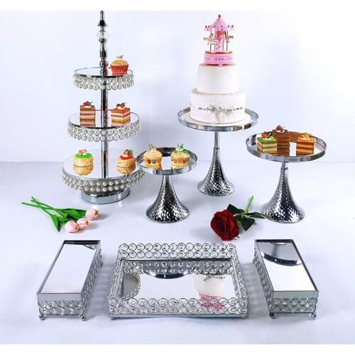 5-7pcs Silver Wedding Cake Stand Set Round Birthday Party Dessert Metal Cupcake Pedestal Display Plate Home Decor