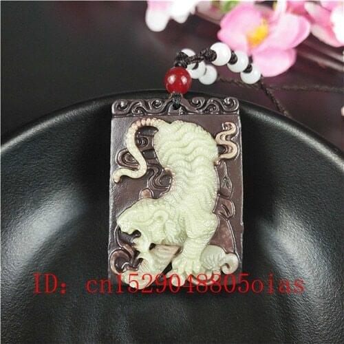 Natural Chinese Jade Tiger Pendant Necklace Fashion Accessories Charm Jewelry Carved Amulet Gifts for Women Men