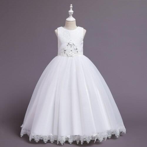 New childrens catwalk dress flower girl wedding princess dress girl white background color flower long tutu skirt