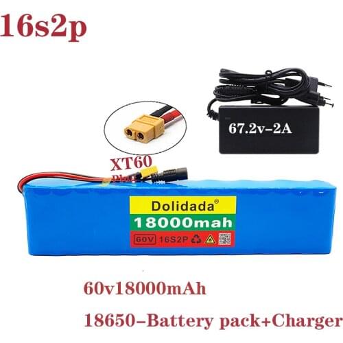 The new 16s2p 60V 18ah 1000W lithium battery is suitable for electric wheelchair and electric bicycle battery XT plug + charger