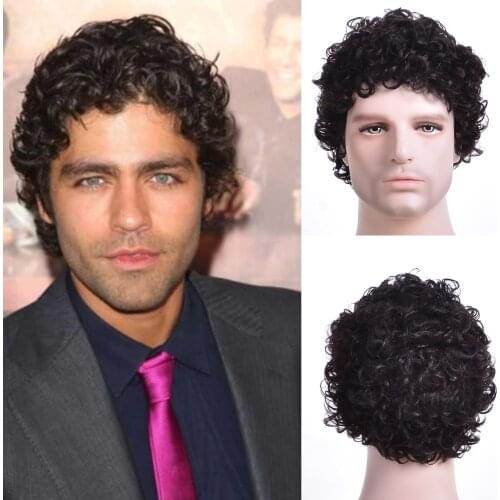 GURUILAGU Kinky Curly Wigs for Men Ombre Black Brown Cosplay Wig Short Synthetic Wig for Male Machine Made Natural Wigs