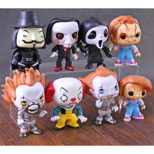 Pennywise Saw Billy Scream Death Childs Play Chucky V for Vendetta PVC Decoration Collection Model Kids Gifts 8pcs/set