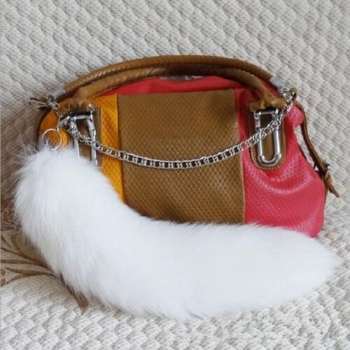 Real fox tail charm white fox tail keychain real fox fur charm snow white key ring bag pendant wholesale price A75