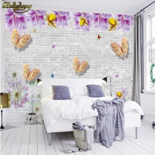 Beibehang Custom Photo Wallpaper Mural Wall Sticker Magnolia Flower Butterfly Romantic European Style TV Wall papel de parede