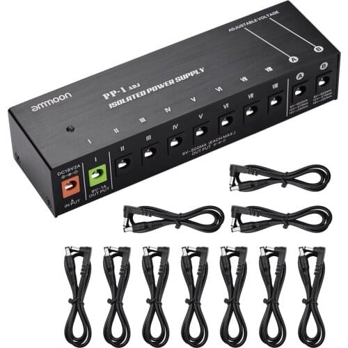 Ammoon Guitar Effects Power Supply Station Distributor 10 Isolated DC Outputs for 9V/ 12V/ 18V Effectors Full Metal Shell