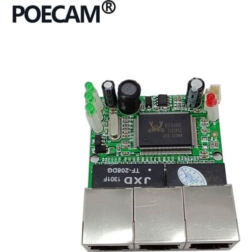 Realtek RTL8306E chipset 90/180 Degree RJ45 3 port Mini Ethernet Switch Board factory accept OEM ODM network switches pcb