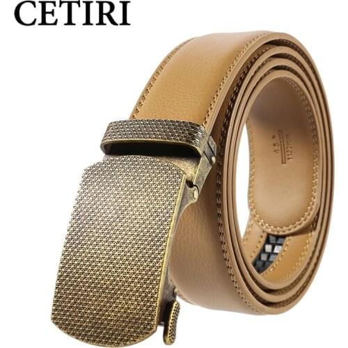 CETIRI Retro 3.5cm Metal Automatic Buckle Belts Luxury Genuine Leather Belts For Men Ceinture Homme Cinto Masculino
