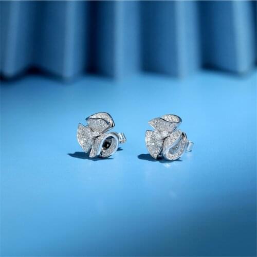 18K White Gold Flower Diamond cz Stud Earring Real 925 sterling silver Engagement Wedding Earrings for Women Charm Party Jewelry