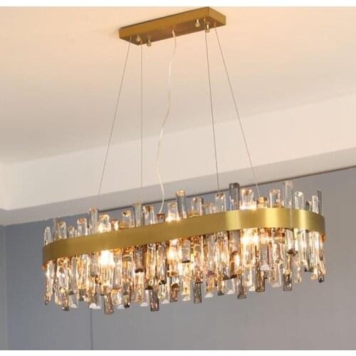 Modern Luxury Crystal Chandelier Living Room Lamp Atmospheric Smoke Gray Crystal Dining Oval Island Cabinet Lamp