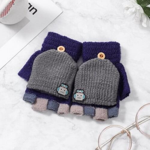 5-12 Years Winter Kids Warm Gloves Children Knitted Stretch Mittens Boy Girl Patchwork Elastic Fingerless Children Winter Gloves