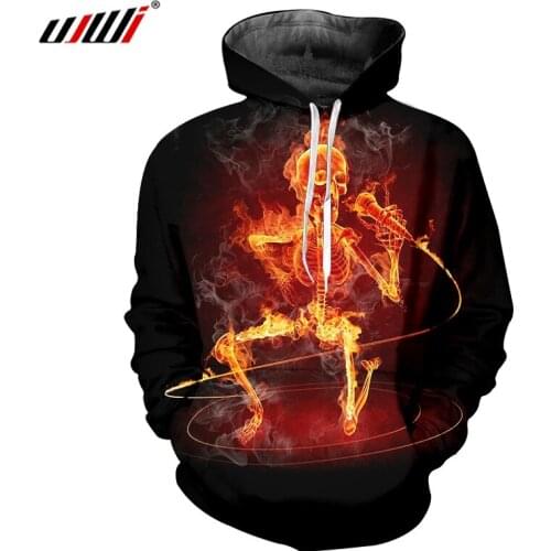 UJWI Man 3D Printed Novel Singing Skulls Hipster Hoodies Street Style High Quality Mens Polyester Pullover 6XL