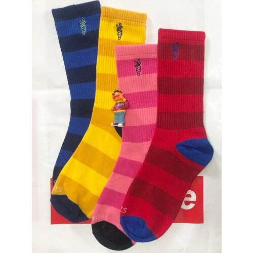 Crew Street Fashion Socks Stripe Cartoon Hi Carrots Embroidery Cartoon Striped Colorful Carrot High Standard Sweet Sox Sokken