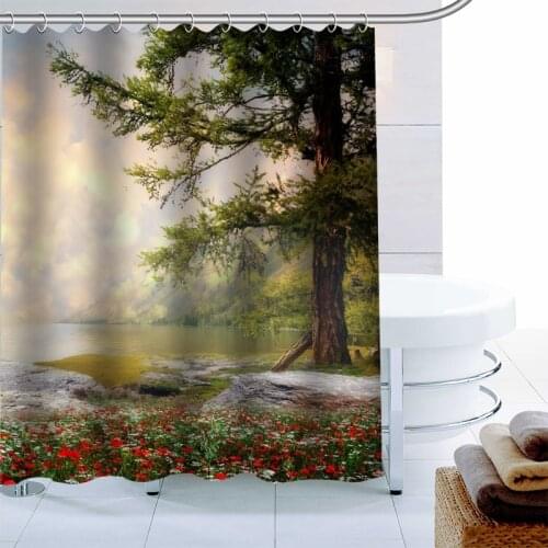 Custom Simple Fresh Scenery Forest Shower Curtain Waterproof Fabric Bath Curtain 180X180cm Polyester Fabric Bathroom Curtain