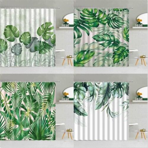 Tropical Green Plant Shower Curtain Palm Leaf Monstera Pattern Polyester Fabric Bathroom Supplies Cloth Curtains Decoration Set