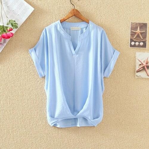 Summer Blouse Women 2021 Oversized Shirt Short Sleeve V Neck Loose Casual White Blouse Plus Size Tops Women Clothing Blusas