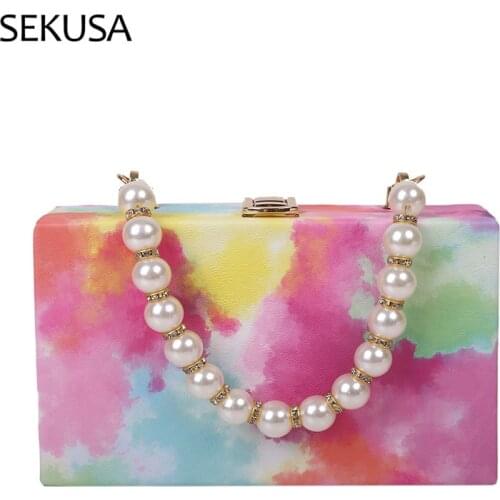 Candy Color Women Evening Bags PU Fashion Lady Day Clutch Beaded Chain Shoulder Diamonds Casual Purse