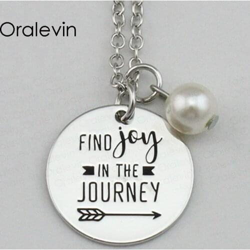 FIND JOY IN THE JOURNEY Inspirational Hand Stamped Engraved Pendant Chain Necklace for women Gift Jewelry,10Pcs/Lot, #LN2193