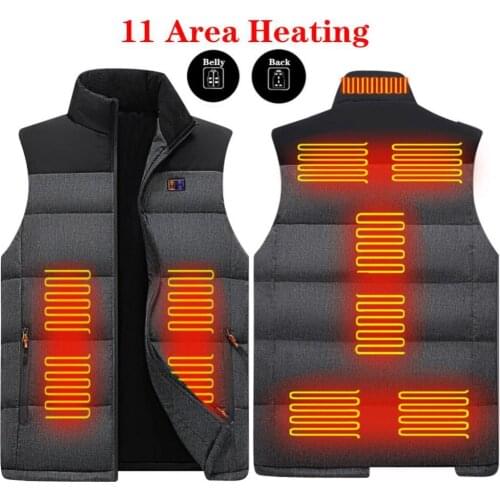 11 Places Heated Vest Men Women Usb Heated Jacket Heating Vest Thermal Clothing Hunting Vest Winter Heating Jacket BlackS-6XL
