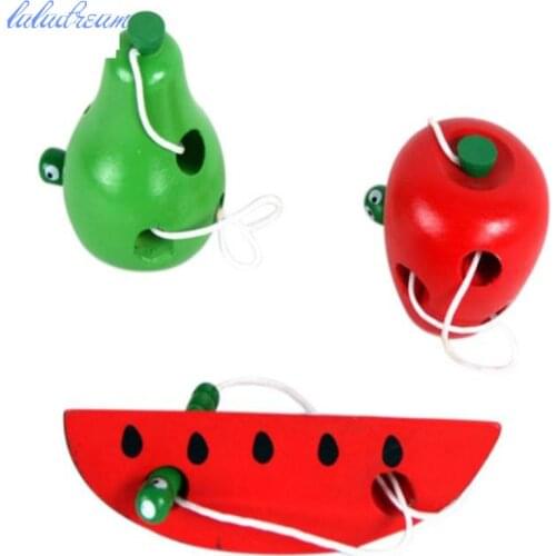 3pcs/lot Wooden Worm Eat Fruit Montessori Early Educational Toys Learning Toys Children montessori materials