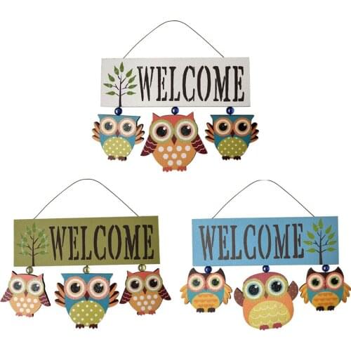 1pc Welcome Hanging Board Owls Bird Design Doorplate Creative Wall Sign Door Hanging Tag for Bar Hotel Restaurant