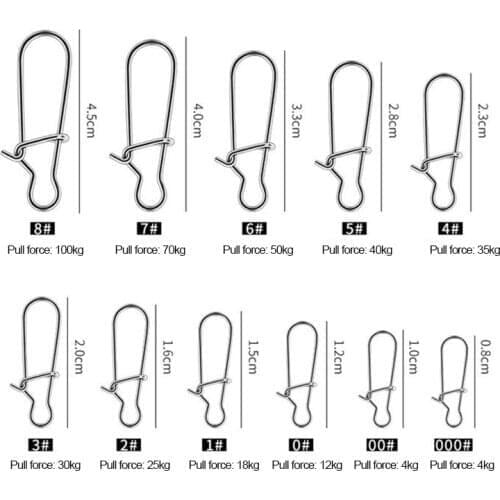 100 pcs Stainless Steel Fishing Snaps Fast lock Clips Size 000-6 Safety Connector Accessories Tackle For Lures Hooks Clips