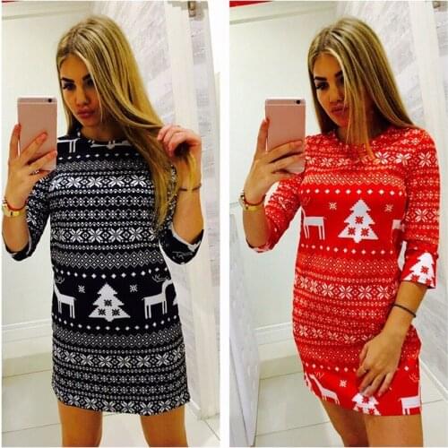 2018 New fashion women dress casual o -neck short sleeved Christmas Winter Womens Ladies Warm Brief dress