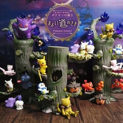 8Pcs/Set Gengar Cubone Abra Mew Murkrow Anime Figure in Forest Tree Pokemones Tree Vol.3 Action Figure Dolls Toys Gifts for Kids