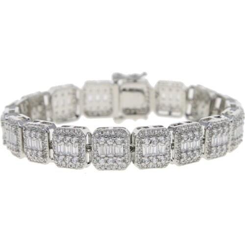 Iced out Elegant Square Cut CZ Zircon Tennis charm Bracelets & bangles silver colour Princess Cut CZ Wedding bracelet Jewelry