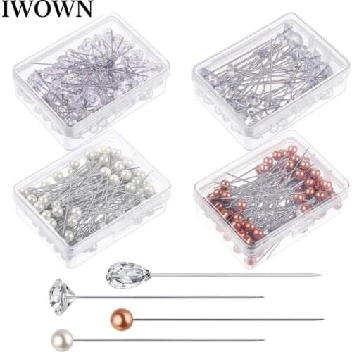 100pcs Pearl Head Pins Crystal Head Corsage Straight Sewing Pins for Dressmaking Jewelry Wedding Party Decorations