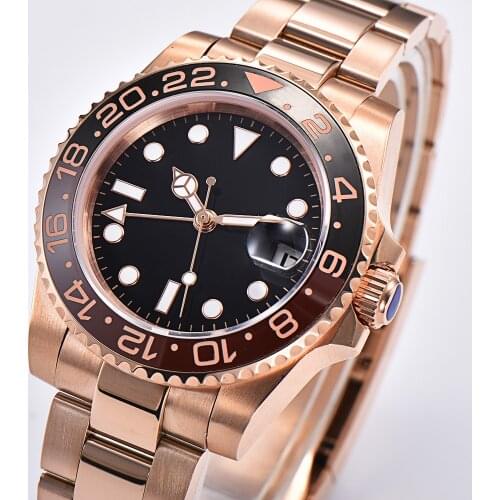 Watch New Automatic BOMAX MARINA Mens Sapphire GMT Movement 40MM Sterile Dial Luminous Hands Winding Stainless Steel Case 6236