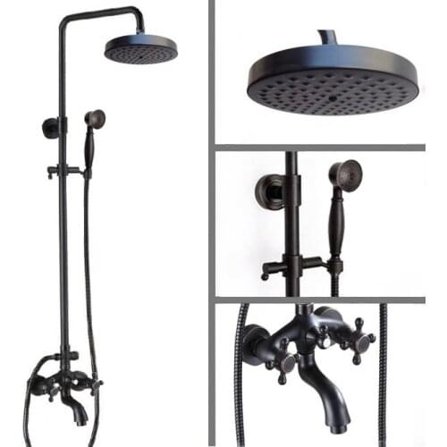 Black oil Antique Brass Wall Mounted Rain Bathroom Rainfall Shower Faucet Set with Hand Spray Shower Head Tub Mixer Tap 2rs456