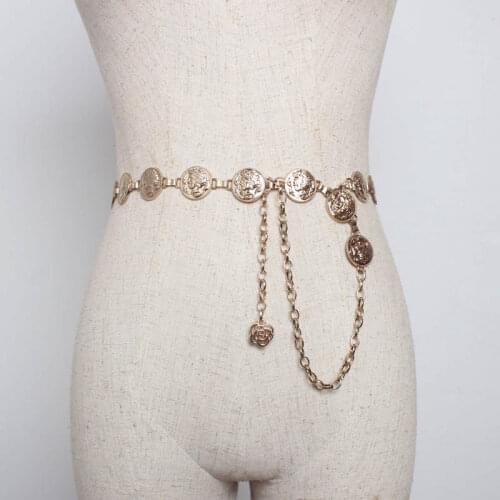 Gold coins waist chain decorative Korean simple joker chain belt for dress shirt metal waist belt