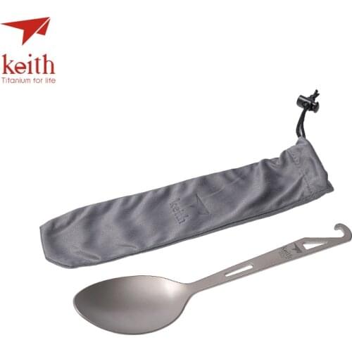 Keith Titanium Large Spoon With Fork Tip Bottle Opener Long Handle Camping Travel Tablewares Picnic Convenient Spoon 29g Ti5317