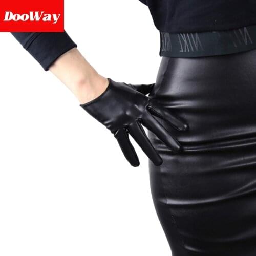 DooWay Touchscreen Black Short Women Fashion Gloves Faux Leather 16cm 6-inch Evening Party Driving