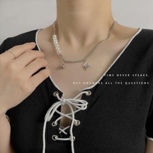 Geometric Necklace Women Beads Necklaces Woman Chain Pendant Simple Jewelry Unisex Silver Color Trendy Sweet Zinc Alloy Collares